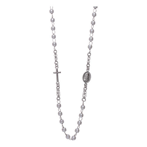 Rosary AMEN Necklace pearls silver 925, Rhodium finish 1