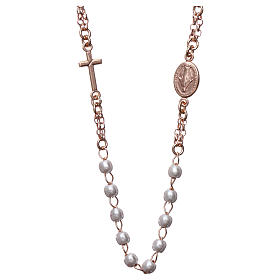 Rosary AMEN Necklace pearls silver 925, Rosè finish