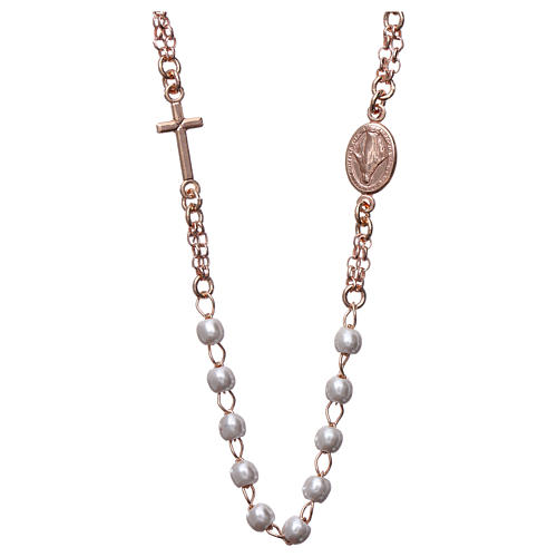 Collar rosario AMEN perlas plata 925 rosado 1