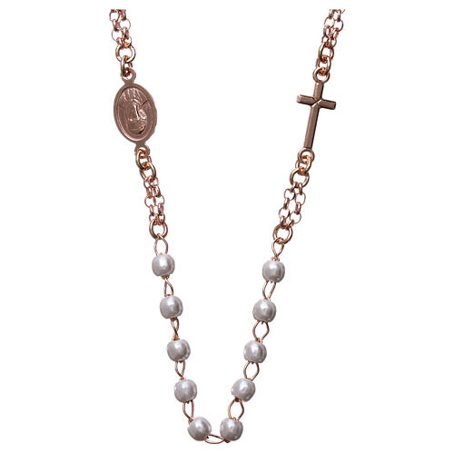Collar rosario AMEN perlas plata 925 rosado 2