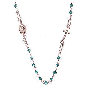 Rosary AMEN Necklace green crystals silver 925, Rosè finish
