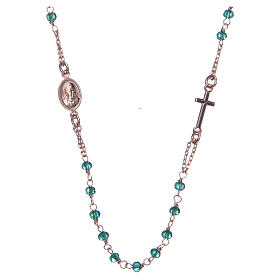 Rosary AMEN Necklace green crystals silver 925, Rosè finish