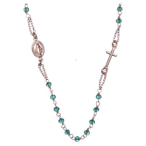 Rosary AMEN Necklace green crystals silver 925, Rosè finish 1