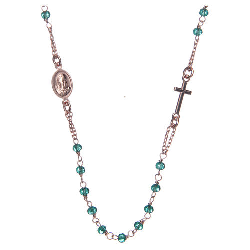 Rosary AMEN Necklace green crystals silver 925, Rosè finish 2