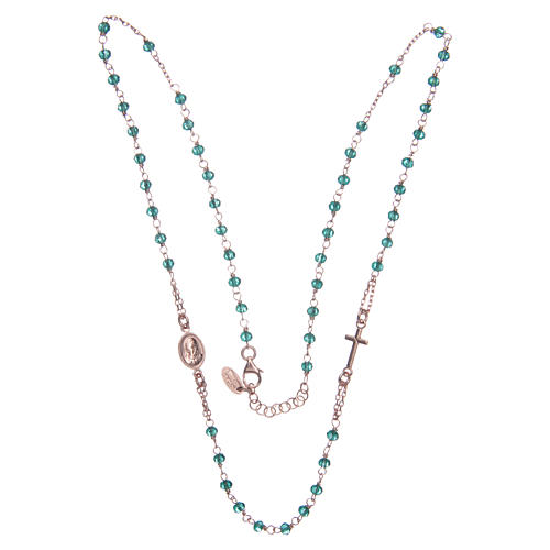 Rosary AMEN Necklace green crystals silver 925, Rosè finish 3
