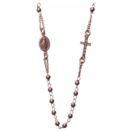 Collana rosario girocollo AMEN pavè argento 925 fin. Rosè 1