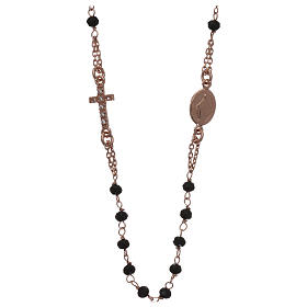 Collana rosario girocollo AMEN pavè cristalli neri arg 925 Rosè