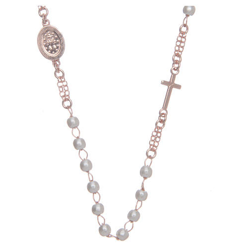 Collar rosario AMEN perlas plata 925 rosado 2