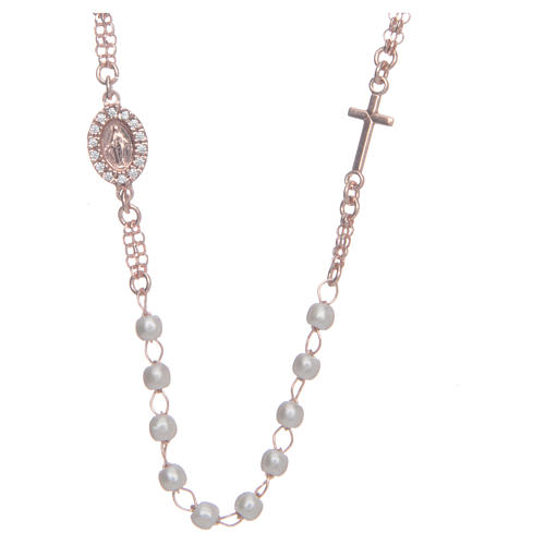Naszyjnik różaniec na szyję AMEN pave perły srebro 925 Rose 1
