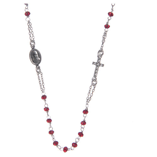 Collar rosario AMEN cristales coral plata 925 rosado 1