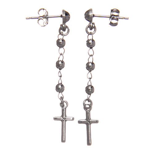 Earrings Rosary cross AMEN silver 925, Rhodium 1
