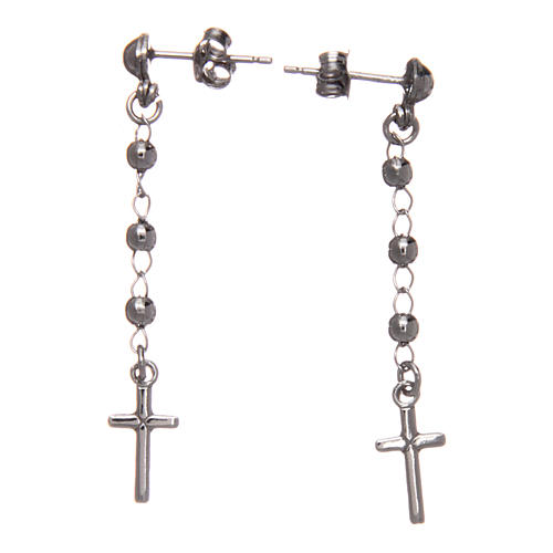 Orecchini rosario croce AMEN argento 925 Rodio 2