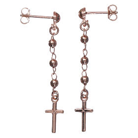 Earrings Rosary cross AMEN silver 925, Rosè