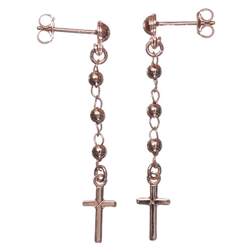 Earrings Rosary cross AMEN silver 925, Rosè 1