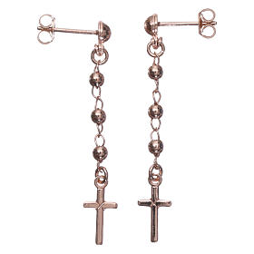 Earrings Rosary cross AMEN silver 925, Rosè