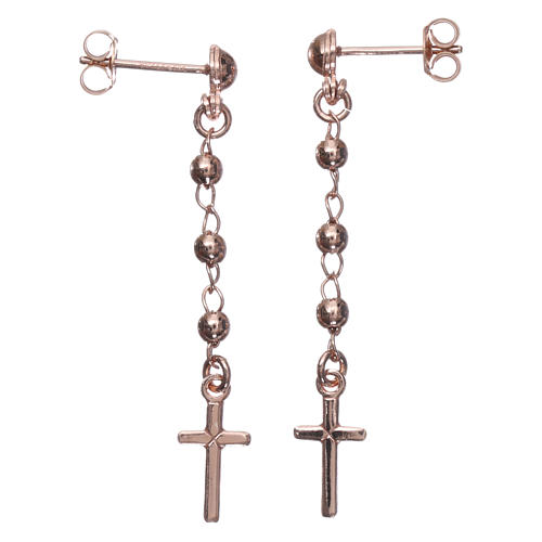 Earrings Rosary cross AMEN silver 925, Rosè 2