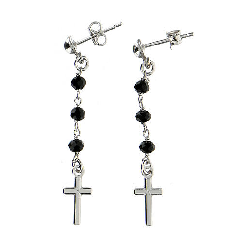 Orecchini rosario croce AMEN cristalli neri arg 925 Rodio 1