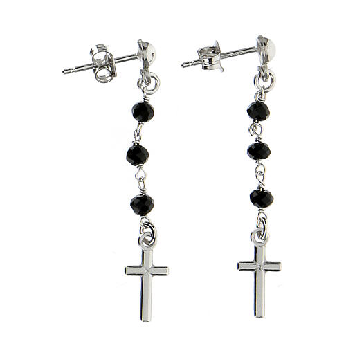 Orecchini rosario croce AMEN cristalli neri arg 925 Rodio 2