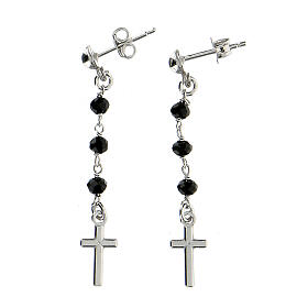 Earrings cross AMEN black crystals silver 925, Rhodium