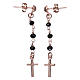Orecchini rosario croce AMEN cristalli neri arg 925 Rosè s1