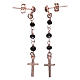 Orecchini rosario croce AMEN cristalli neri arg 925 Rosè s2
