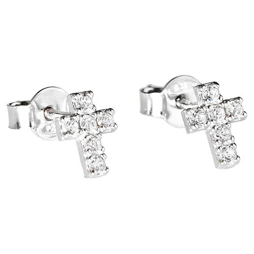 AMEN earrings with cross in 925 sterling silver decorated with white zircons 1