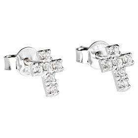 AMEN earrings with cross in 925 sterling silver decorated with white zircons