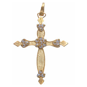Golden cross in 800 silver with white inserts 4x3cm