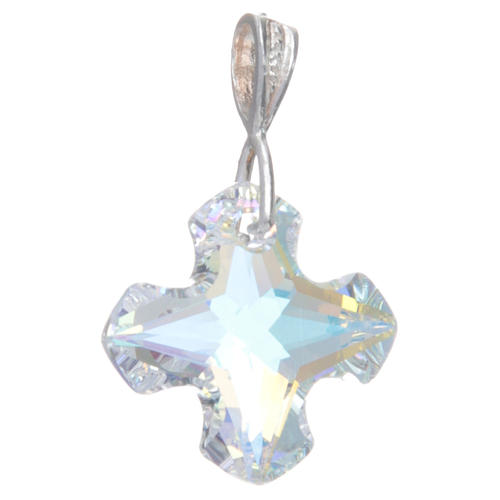 Pendant cross with white and silver strass 2x2cm 1