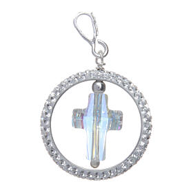 Charm with sett ring and strass cross in sterling silver