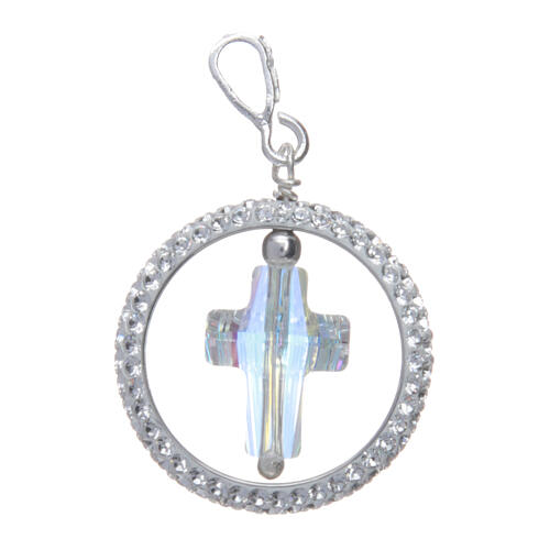 Charm with sett ring and strass cross in sterling silver 1