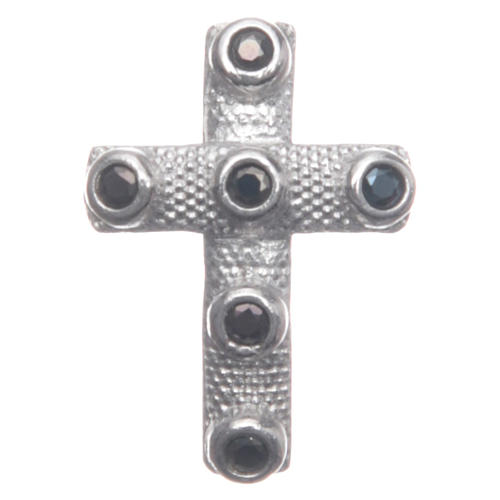 Croix argent 925 et cristaux noirs 2x1,5 cm 1