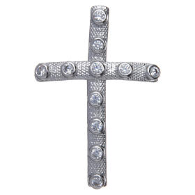 Pendentif croix en argent avec cristaux blancs 4x2,5 cm