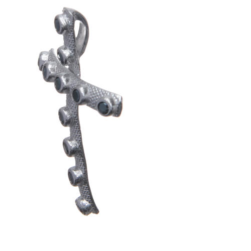 Croix en argent 925 et cristaux noirs 4x2,5 cm 3