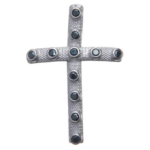 Cruz em prata 925 e zircões pretos 4x2,5 cm 1