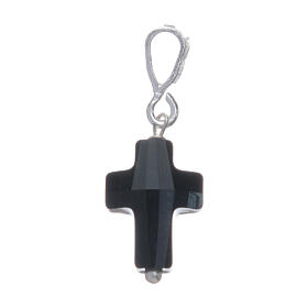 Pendant cross in 925 silver and black strass 1.5x1cm