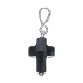 Croix en cristal noir et argent 925 1,5x1 cm