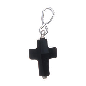 Croix en cristal noir et argent 925 1,5x1 cm