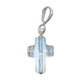 Croix pendentif en cristal blanc et argent 800 1,5x1 cm