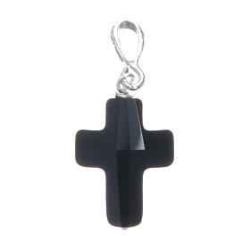 Croix strass noir et argent 925 2x1,5 cm
