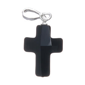 Croix strass noir et argent 925 2x1,5 cm