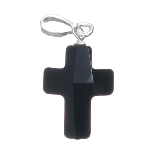 Pendant cross in 925 silver and black strass 2x1.5cm 2