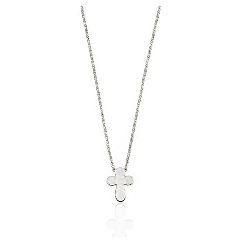 Collana AMEN Croce stondata argento 925 fin. Rodio 1