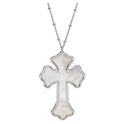 AMEN Necklace Cross silver 925, white mother-of-pearl Rhodium finish 1