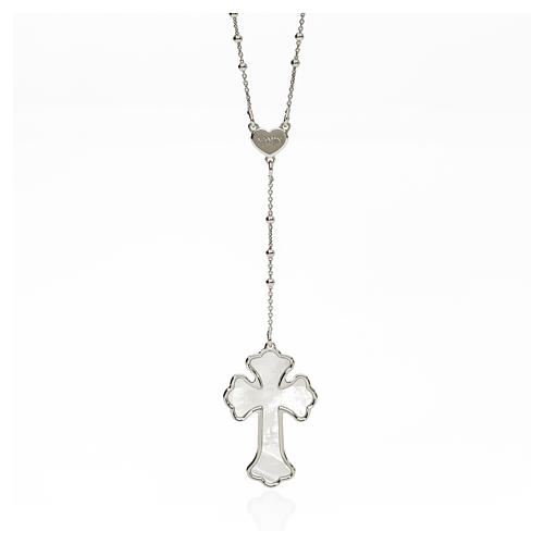 Collana AMEN Cuore e Croce argento 925 madreperla bianca fin. Rodio 1