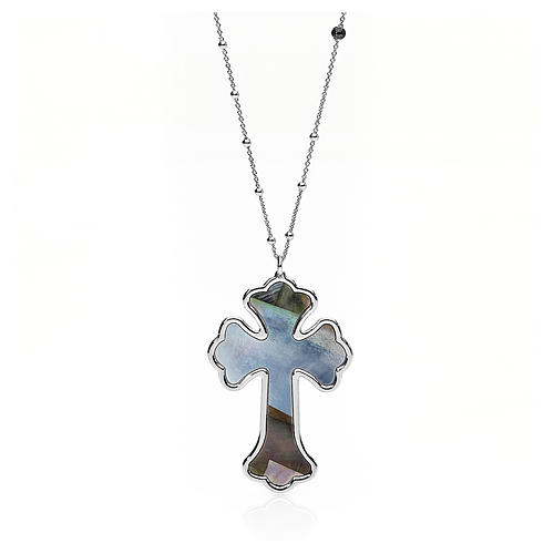 Necklace AMEN Cross silver 925 mother-of-pearl, Rhodium finish 1