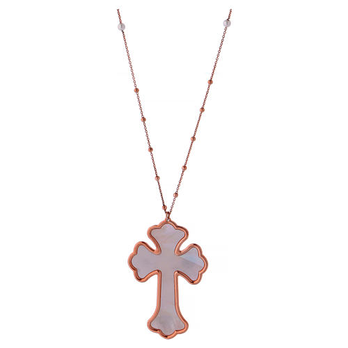 Necklace AMEN Cross silver 925 white mother-of-pearl, Rosè finish 1