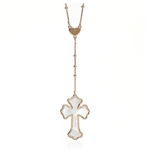 Necklace AMEN Heart & Cross silver 925 white mother-of-pearl, Rosè finish 1