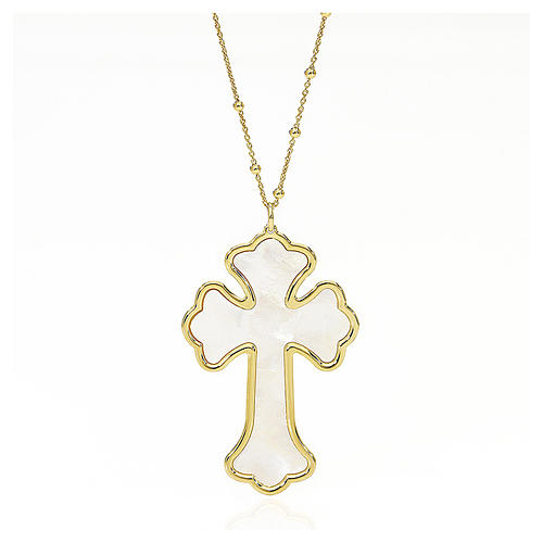 AMEN Necklace silver 925 Cross white mother-of-pearl, golden finish 1