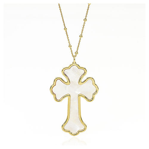 Collana AMEN Croce argento 925 madreperla bianca fin. Oro 1